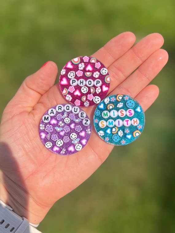Custom Name Badge Reel: Glitter Resin, Alligator or Belt Clip
