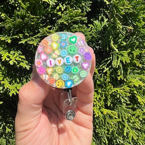 Iridescent Rainbow Custom Badge Reel| Retractable Nurse Badge| Be Happy Badge| Teacher| Dental Assistant| cna| RN