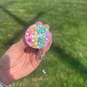 Irredecent Rainbow Custom Badge Reel| Retractable Nurse Badge| Be Happy Badge| Teacher| Dental Assistant| cna| RN