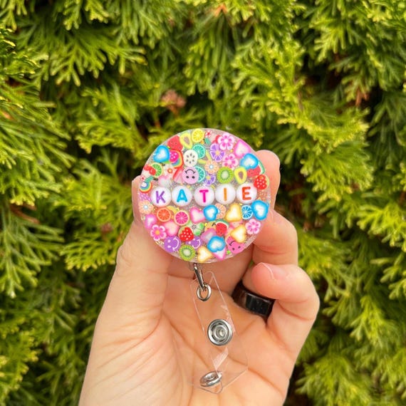 Y2K Custom Name Badge Reel | Iridescent Retractable Badge