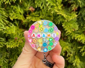 Iridescent Rainbow Badge Reel: Custom Name Retractable Nurse Badge