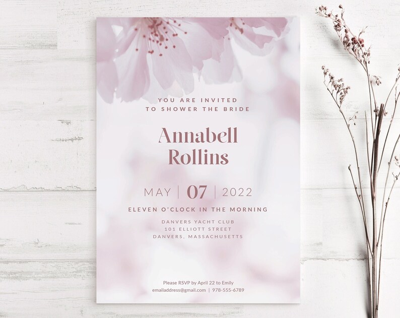 Floral Bridal Shower Printable Invitation Flower Wedding Shower Invite Pastel Purple Violet Pink White Classy Elegant 5x7