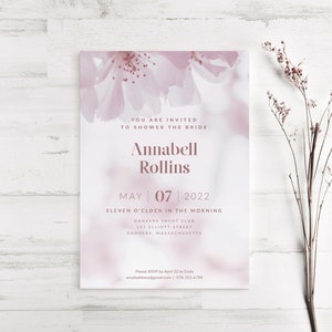Invito stampabile doccia nuziale floreale, invito doccia matrimonio fiore, pastello viola viola rosa bianco, elegante di classe, 5x7 personalizzato