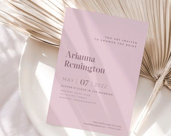 Minimal Bridal Shower Printable Invitation, Simple Wedding Shower Invite, Pastel Purple Violet Lilac Lavender, Classy Elegant,5x7 Customized