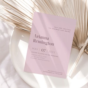 Faire-part imprimable douche nuptiale minimale, invitation simple de douche de mariage, lavande lilas violet violet pastel, chic élégant, 5 x 7 personnalisé