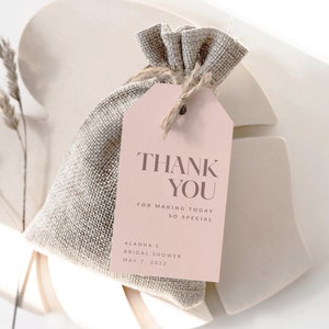 Schlichte Braut Shower Favor Tag Printable, Minimal Wedding Shower Label, Pastell Pink Thank You Sticker, Pfirsich Koralle Blush Geschenk, Edel Elegant