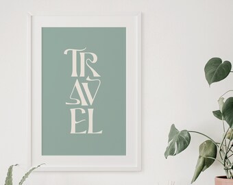 Travel Poster, Adventure Gallery Wall Art, Boho Wanderlust Sign, Bohemian Tour, Trip Home Decor, Farmhouse, Turquoise Blue, Teal Letters