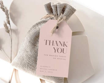 Simple Bridal Shower Favor Tag Printable, Minimal Wedding Shower Label, Pastel Pink Thank You Sticker, Peach Coral Blush Gift,Classy Elegant
