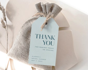 Simple Bridal Shower Favor Tag Printable, Minimal Wedding Label, Classy Blue Thank You Gift Sticker, Teal Turquoise Wine Bottle Tag, Elegant
