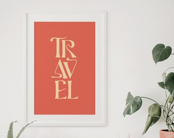 Travel Poster, Adventure Gallery Wall Art, Boho Wanderlust Sign, Bohemian Tour, Trip Home Decor, Farmhouse Pink Melon Salmon Coral Words