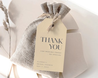 Simple Bridal Shower Favor Tag Printable, Minimal Wedding Shower Label, Gold Beige Thank You Sticker, Buff Yellow Gray Gift, Classy Elegant