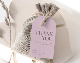 Simple Bridal Shower Favor Tag Printable, Minimal Wedding Shower Label, Pastel Purple Thank You Sticker, Lilac Lavender Gift, Classy Elegant