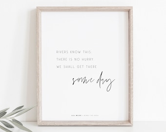 Winnie the Pooh Farmhouse Printable Quote, Rivers know this, Home Sign, Family Living Room, Bedroom, Inspirational Minimal Modern Typography