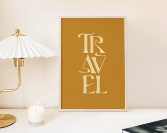 Travel Poster, Adventure Gallery Wall Art, Boho Wanderlust Sign, Bohemian Tour, Trip Home Decor, Farmhouse Banner,Bronze Caramel Gold Letter