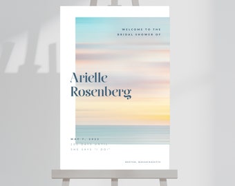 Bridal Shower Bachelorette Printable Welcome Sign, Coastal Wedding Shower Poster, Hen Party Beach Foam Board Banner, Nautical, Customized