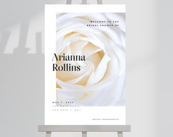 Bridal Shower Bachelorette Printable Welcome Sign, Floral Wedding Shower Poster, Hen Party Flower Foam Board Banner, Pastel Pink, Customized