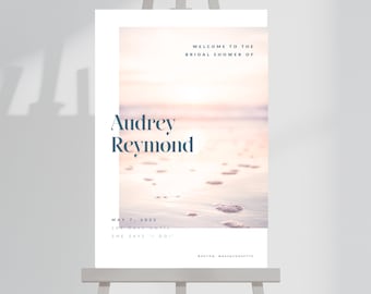 Bridal Shower Bachelorette Printable Welcome Sign, Coastal Wedding Shower Poster, Hen Party Beach Foam Board Banner, Nautical, Customized