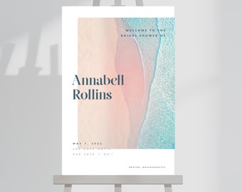 Bridal Shower Bachelorette Printable Welcome Sign, Coastal Wedding Shower Poster, Hen Party Beach Foam Board Banner, Nautical, Customized