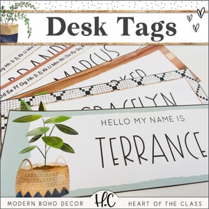 Boho Desk Name Tags | Editable Classroom Student Name Tags | Boho Plants | Modern Boho Classroom Decor