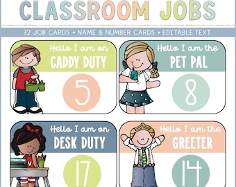 Exposición de trabajos para el aula "Hola Calma" con gráficos y títulos editables / Decoración editable en tonos pastel para el aula / Descarga digital