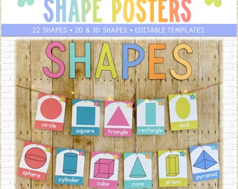 Classroom Shape Posters with 2D and 3D Shapes | Editable Text | Hello Brights Classroom Decor
