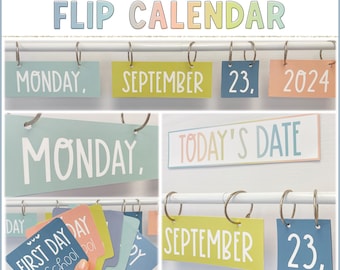 Hello Calm Classroom Flip Calendar Cards for Magnetic Rod | Editable Pastel Classroom Decor | Digital Download