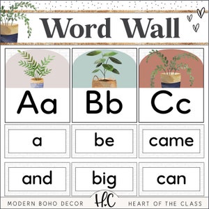 Boho Klassenzimmer Wort Wand | Bearbeitbare Sichtwortkarten | Boho Pflanzen | Neutrale Klassenzimmer Dekoration