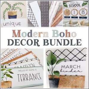 Modern Boho Classroom Decor Bundle | Editable Classroom Decor Bundle | Neutral Classroom Decor | Boho Plants Classroom Decor Bundle