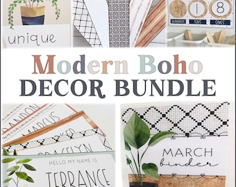 Modern Boho Classroom Decor Bundle | Editable Classroom Decor Bundle | Neutral Classroom Decor | Boho Plants Classroom Decor Bundle