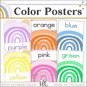 Color Posters for Boho Rainbow Classroom Decor Theme | Editable Classroom Color Posters