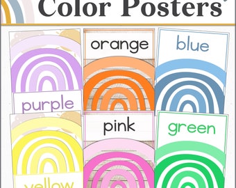 Color Posters for Boho Rainbow Classroom Decor Theme | Editable Classroom Color Posters