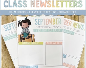 Editable Classroom Newsletter Templates: Hello Calm Pastel Classroom Decor (Digital Download)
