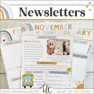 Classroom Newsletters | Boho Rainbow Classroom Decor | Editable Classroom Newsletters