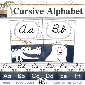 Cursive Alphabet Posters with Graphics Boho Plants Classroom Decor | Modern Neutral Classroom Decor Bundle Cursive Alphabet Posters