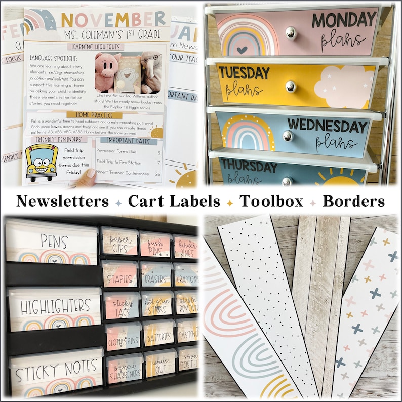 Boho Rainbow Classroom Decor Bundle Modern Classroom Decor Etsy