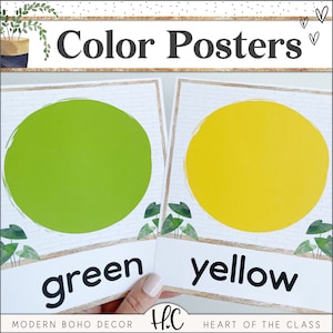 May include: Two printable posters with a brick background and green and yellow circles. The text "green" and "yellow" is below each circle.