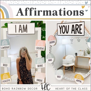 Affirmation Station | Boho Rainbow Classroom Decor | Affirmation Mirror