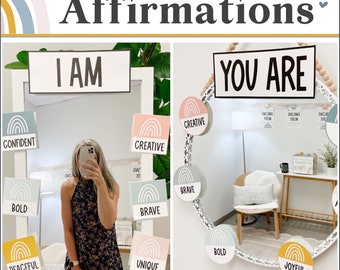 Affirmation Station | Boho Rainbow Classroom Decor | Affirmation Mirror