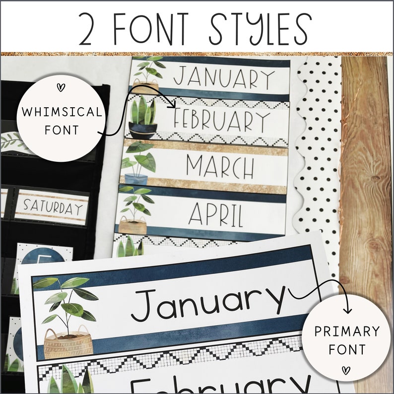 Boho Classroom Calendar Boho Plants Editable Classroom - Etsy