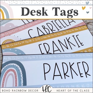 Classroom Desk Tags | Editable Student Name Tags | Alphabet Desk Tags | Student Nameplates | Boho Rainbow Classroom Decor