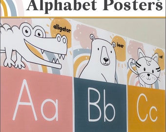 Alphabet Posters | Boho Rainbow Classroom Alphabet | Primary Alphabet