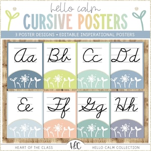 Classroom Cursive Alphabet Posters | Hello Calm Classroom Decor | Printable Classroom Decor