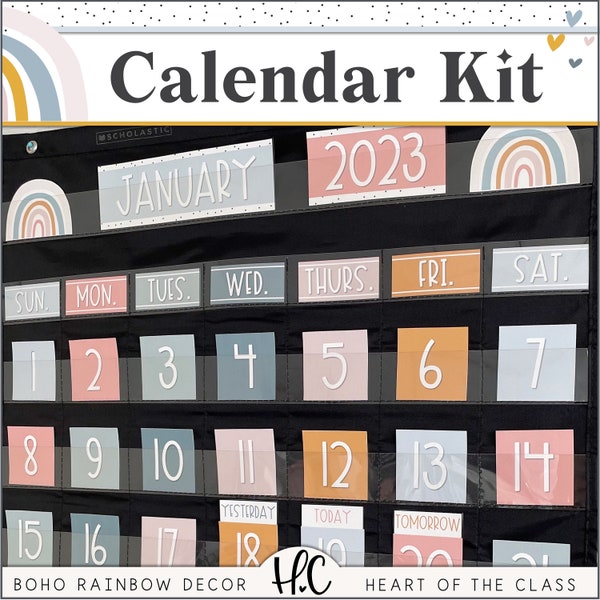 Classroom Calendar | Boho Rainbow Classroom Decor | Editable Classroom Calendar