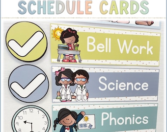 Hello Calm Classroom Visual Schedule Cards with Graphics and Clocks | Editable Pastel Classroom Decor | Digital Download