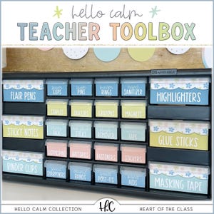 Hello Calm Teacher Toolbox Labels | Small and Large Toolbox Labels with Editable Text | Cute Pastel Classroom Decor | Digital Download