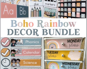 Boho Rainbow Classroom Decor Bundle | Modern Classroom Decor Bundle | Editable Classroom Decor Bundle | Cheerful Calm Classroom Decor Bundle