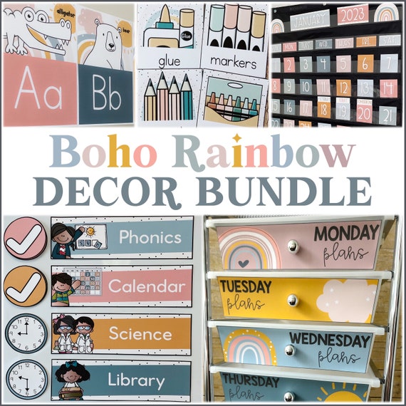 Boho Rainbow Classroom Decor Bundle | Modern Classroom Decor Bundle | Editable Classroom Decor Bundle | Cheerful Calm Classroom Decor Bundle