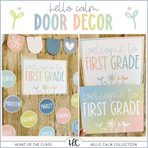 Hello Calm Pastel Classroom Door Decor with Editable Student Names | Cute Welcome Bulletin Board Display for Back to School