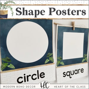 Posters pour la classe avec des formes 2D et 3D | Décoration de salle de classe moderne avec plantes bohèmes