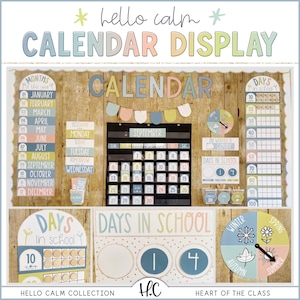 Hello Calm Classroom Calendar, Weather, and Days in School Bulletin Board Display | Editable Pastel Classroom Decor | Digital Download